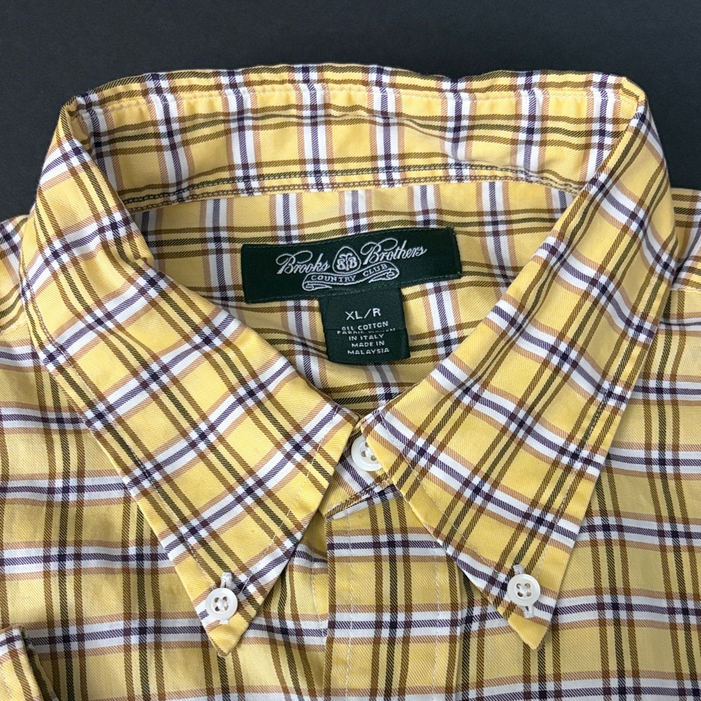 Brooks Brothers XL Country Club Men's Yellow Plaid Button-Down Shirt Size $148 - Picture 4 of 9